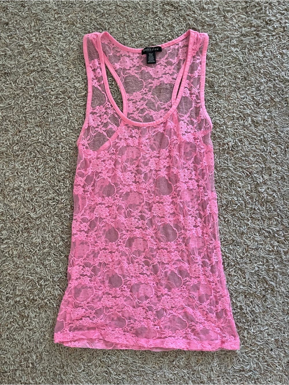pink see thru lace top